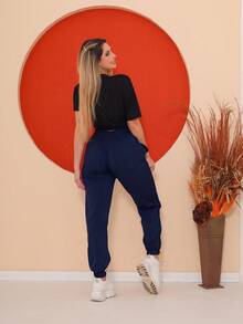 Women's Jogger Sports Bomber Pants With Elastane And Pocket - 藏蓝色 - 查看 7