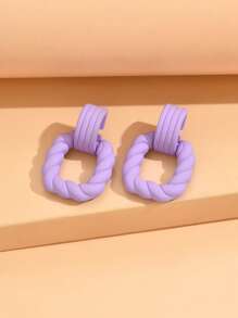 1 Pair Minimalist Square Ring Earrings, Spray Painted Acrylic Jewelry