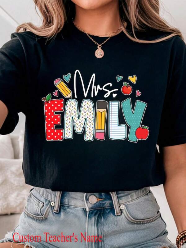1pc Custom Teacher Shirt, Teacher Name Shirt, Teacher Gifts Personalized, Teacher Appreciation Gifts, Back To School Shirt, Gift For Teacher, 100% Cotton, S-2XL