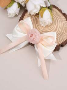 1 pieza Broche de pelo con lazo blanco, rosa y verde para niñas, accesorios de pelo con flor de tela, accesorios de pelo de terciopelo para uso diario de niñas