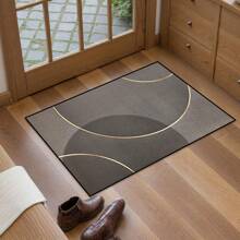1pc Dark Color Golden Circle Line Design Doormat, Made Of Superfine Fiber Material, Washable, Suitable For Home Decor, Seasons, Kitchen, Living Room, Bedroom, Porch, Great Gift For Family And Friends, Simple Entrance Mat, Dark Color Doormat, Perfect For Decorating Your Entryway