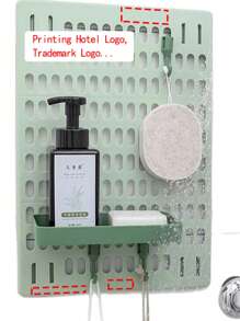 Perforated Board Storage Rack, Customizable Logo And Printed Text, No Drilling Required, Wall Mounted For Home, Dorms, Bathrooms, Kitchens, Compatible With Various Hook Sizes, Free Combination, Bathroom Organizer, Suitable For Hotels, Homes, Matcha Green Perforated Board