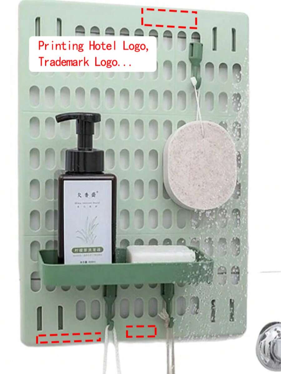 Perforated Board Storage Rack, Customizable Logo And Printed Text, No Drilling Required, Wall Mounted For Home, Dorms, Bathrooms, Kitchens, Compatible With Various Hook Sizes, Free Combination, Bathroom Organizer, Suitable For Hotels, Homes, Matcha Green Perforated Board