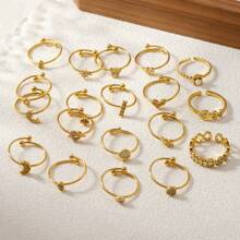 Juego de anillos con baño de oro al estilo francés para mujer, set único de anillos de circonita sintética con diseños de corazón, luna y delfín, anillos ligeros y de lujo, anillos de acero inoxidable sencillos pero elegantes, regalos para fiestas y cumpleaños, parejas
