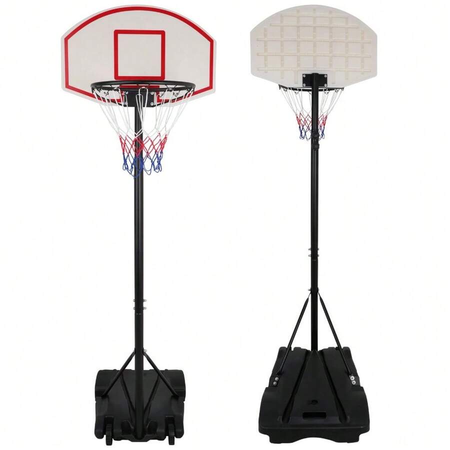 Adjustable Height Outdoor Basketball Hoop With 28'' X 18'' Backboard And Stable Stand