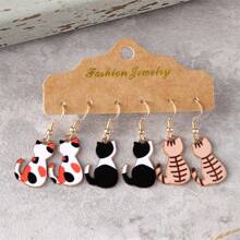 Aretes colgantes con diseño de gato de estilo floral salpicado y caprichoso, esmaltados a mano de metal con estilo de dibujos animados bohemio, accesorio de joyería adorable para mujer para uso diario, vacaciones, cumpleaños, fiesta, regalo de aniversario