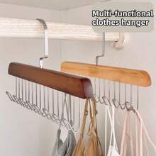 1pc Sturdy Wooden Inner Wardrobe Hanger, Wooden Hanger With 8 Hooks, Foldable To Save Space, Wooden Clothing Storage Box, Suitable For Storing Bras, Ties, Vests, Strapless Bras And Scarves