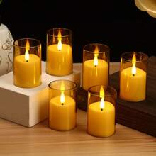 6pcs Set, Flameless Candle Lights With Remote Control & Timer - Premium Gray Electronic Candles, Battery Operated (Batteries Included), Ideal For Romantic Nights, Valentine's Day, Weddings, Eid, Ramadan, Easter - Warm Home Decor, Unbreakable Acrylic Candles, Suitable For Home, Bedroom, Weddings, Proposals, Christmas, Halloween, Company Dinners/Parties