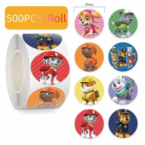 Paw Patrol Rolo de 500 adesivos da Patrulha Canina - Adesivos de cachorro de desenho animado para recompensas infantis, diário e fita de vedação faça você mesmo, material escolar, volta às aulas
