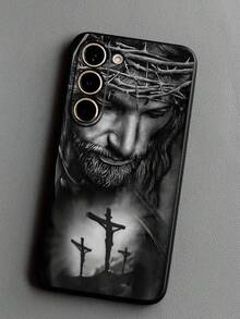 宗教主题单件装十字架人像防摔防滑黑色保护壳，兼容三星Galaxy A04e/A05s/A13/A14/A15/A34/A35/A50/A52/A53/A54/S21/S22/S23/S24/S25/S25，超强防水防震防刮，国际版，非国内版 - 黑色 - 查看 6