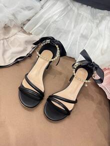 全新粗跟高跟鞋，适合少女，夏季时尚中跟优雅百搭女童高跟鞋 - 黑色 - 查看 3