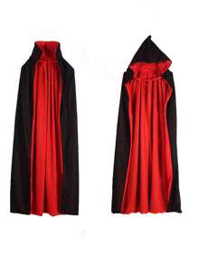 1 pieza/2 capas Capa de vampiro/muerte con capucha en negro y rojo, adecuada para cosplay, LARP, Halloween, atracciones de casas encantadas, actuaciones en escenario