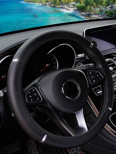 1 件 PU 皮革闪亮金属汽车无内圈方向盘套适用于 14.5-15 英寸汽车配件