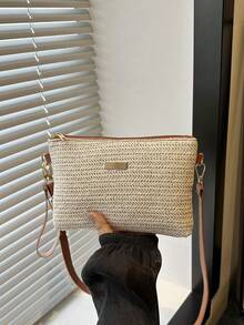 New Woven Straw Ladies' Fashion Bag, Versatile Shoulder/Crossbody Bag, Small Square Bag Wholesale, Summer - Beige - View 2