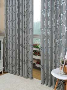 1 pieza Cortina transparente con recortes de hojas en gris, blanco, beige, rojo, semi-opaca de tela ligera adecuada para sala de estar, dormitorio, decoración del hogar - Gris - Ver 1