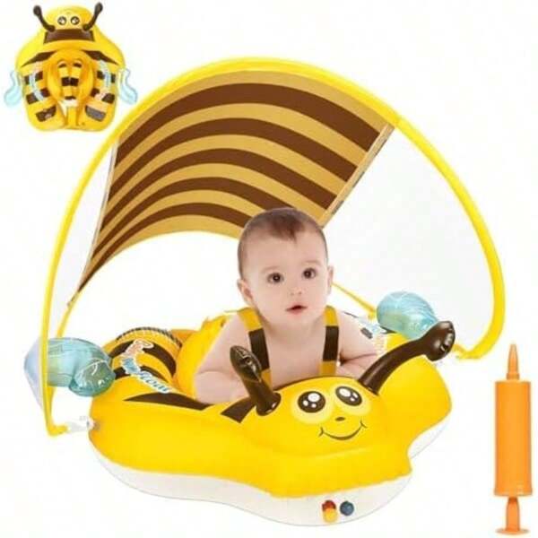 Infant Arm Band, Infant Swimming Ring With Sun Shade, Infant Swimming Pool Float, Infant Parasol Float, Inflatable Infant Swimming Float With Bottom Support (Suitable For 3-12 Months Babies)