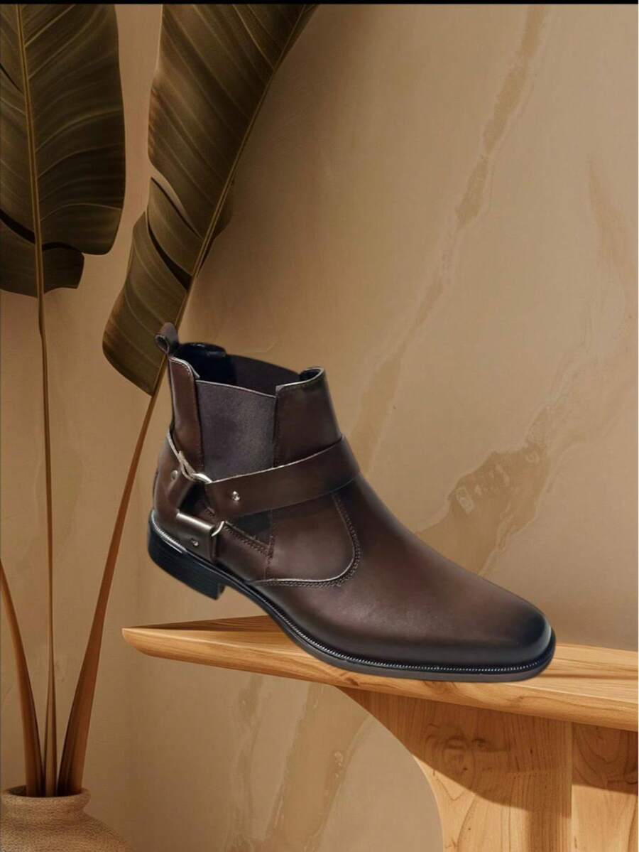 BOTA CHELSEA DE HOMBRE HECHO DE PIEL POR DENTRO Y POR FUERA APROPIADA PARA TODO TIPO DE EVENTO, BOTA COSIDA A MANO CON SUEL ANTIDESLIZANTE, MODA, CALIDAD, CONFORT, ELEGANCIA, TODO EN UN SOLO PRODUCTO - Café - Ver 1