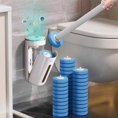 1set Disposable Toilet Brush Set With Only 8 Disposable Toilet Brush Heads Refills, Toilet Bowl Cleaning Brush, Self-Contained Detergent Head Brush, Bathroom Cleaning Brush, No Blind Spot, Cleaning Supplies, Cleaning Tool, Back To School Supplies