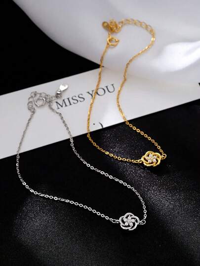Pulseira de Flor em Prata Sterling 925, Design Incrustado de Zircônia em Joias de Prata Sterling, Corrente Dourada, Joias Elegantes e da Moda Feminina, Adequada para Uso e Combinação em Diversas Ocasiões como Presente para Festivais