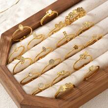 Juego de anillos con baño de oro al estilo francés para mujer, set único de anillos de circonita sintética con diseños de corazón, luna y delfín, anillos ligeros y de lujo, anillos de acero inoxidable sencillos pero elegantes, regalos para fiestas y cumpleaños, parejas