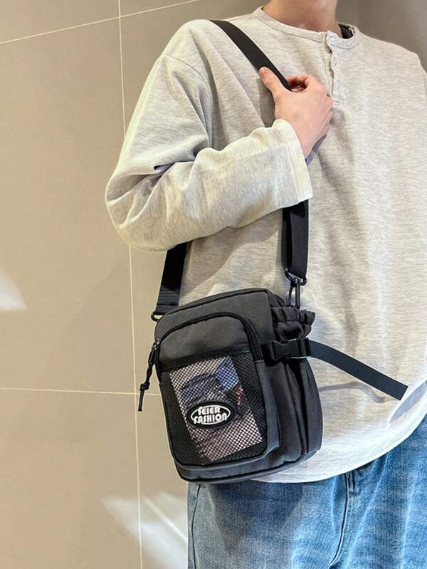 1pc Men's Shoulder Bag Shoulder Bag Shoulder Strap Adjustable Zipper Portable Black Solid Color Polyester Simple Leisure Fashion Travel To Work Travel Business School Student Men's Shoulder Bag