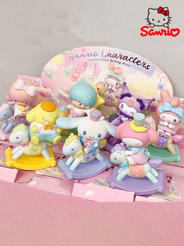 Sanrio 1pc Sanrio Wooden Rocking Horse Series Mystery Blind Box, Kuromi, Cinamaroll, Pochacco Desk Decor, An Ideal Holiday Gift,School Supplies,Back To School