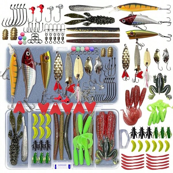 Fishing Lures Kit Set, Baits Tackle Including Crankbaits, Topwater Lures, Spinnerbaits, Worms, Jigs, Hooks, Tackle Box And More Fishing Gear Lures Bass Trout