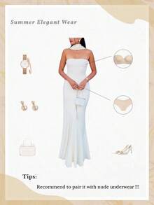 conciso Elegantes trägerlos Schal Dekoration Einfarbiges lang halbtransparentes Kleid Sommer Frauen sexy Y2K Club Abendparty rückenfreies