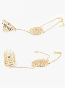 1pc Bohemian Style Hollow Rhinestone Flower Dreamcatcher Web Design Finger Ring Bracelet, Alloy Material Suitable For Men And Women, Daily Casual, Shopping, Party, Dancing, Fashion Accessory, Gift