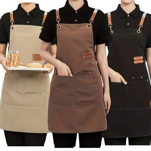 1 Stück Wasserdichte Schürze mit Taschen für Unisex, Mehrschichtiges Canvasmaterial, verstellbares Design, ideal für Köche, Barista und Servicekräfte