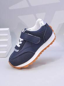 Kids' Color Splicing Athletic Shoes, Boys/Girls Campus Student Shoes With Magic Tape, Running Shoes, Casual Sneakers
