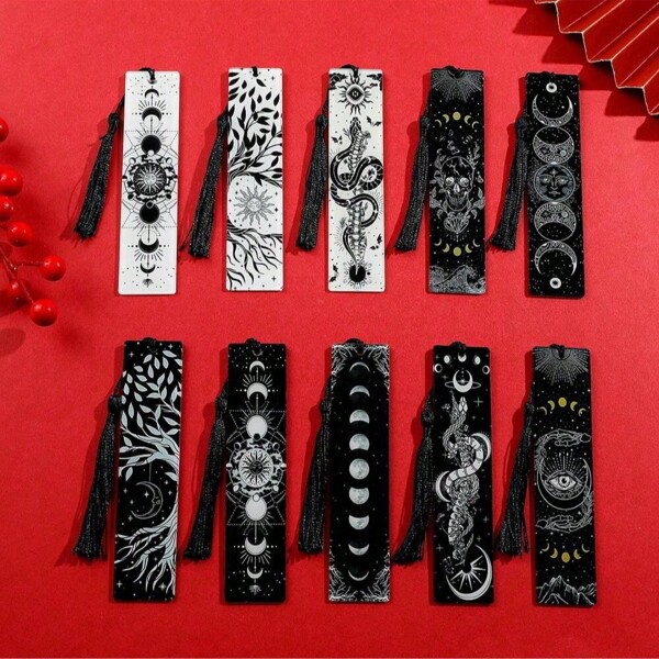 1 Stück/2 Stücke Lesezeichen mit Lebensbaum, Eclipse, Schädel für Buchliebhaber, Acryl Lesezeichen mit Quasten, schöne Schreibwerkzeuge für beste Freunde, Lehrer, Lese-Marker für den Schulstart