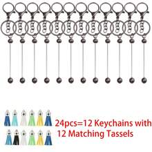 Bộ móc khóa hạt cườm 24/48/72 chiếc, bao gồm móc khóa hạt bạc và móc khóa tua rua da nhiều màu, dùng để làm đồ trang sức, vòng tay, mặt dây chuyền trang sức tự làm - Bạc - Xem 20