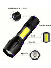 1-5 Packs Aluminum Alloy Rechargeable LED Small Flashlight, High Lumen, Super Bright Flashlight, Powerful 3 Modes COB Waterproof Flashlight For Outdoor Emergency Camping Hiking(Random Color Shipping)