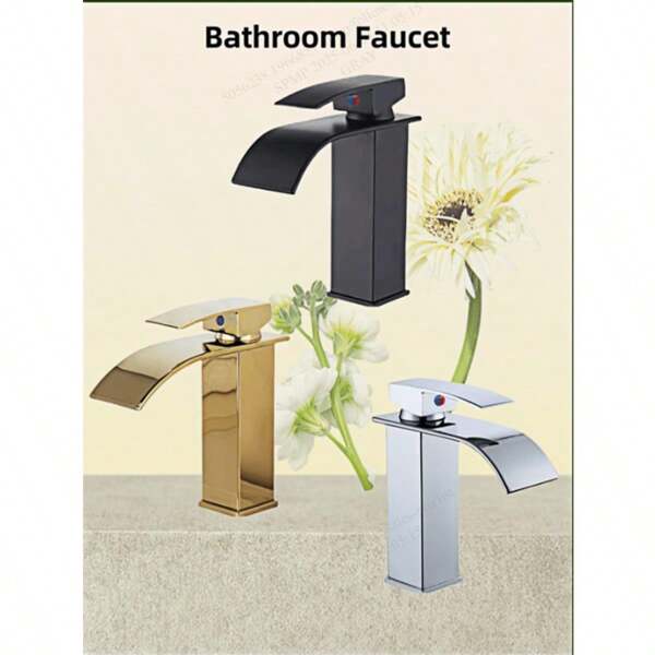 1pc Waterfall Faucet For Bathroom Sink - Elegant Stainless Steel Single Hole Chrome Faucet,Single Handle Bathroom Faucet For 1 Or 3 Holes,Rv Sink Camper Farmhouse Bathroom Faucet Bathroom Faucet, Single Hole Bathroom Faucet Black, Brushed Gold Bathroom Faucet