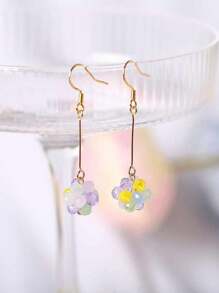 2 pièces Boucles d'oreilles pendantes élégantes et colorées avec fleurs d'hortensia en cristal faites à la main pour un port quotidien pour femmes