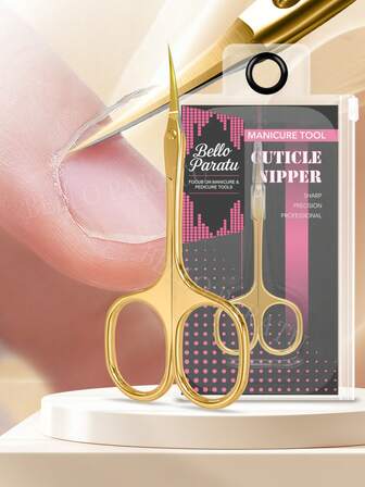 Bello Paratu 1 pieza Tijeras profesionales para cutículas de acero inoxidable, tijeras de manicura con punta fina, hoja curva extra fina, multiusos, mini tijeras para cutículas y cejas