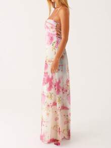 Women's Y2K Summer Maxi Dress Floral Print Sleeveless Cami Long Dress Cross Tie-Up Backless Fashion Spaghetti Strap Dress Beach Vacation Streetwear - 白色 - 查看 3