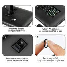 带照明的LED化妆镜，500mAh电池，便携式化妆镜，配备16颗LED灯，可拆卸10倍放大镜，触摸式调光传感器，双电源供电，180°旋转设计，桌面旋转触摸开关可调节角度，适用于卧室、浴室、客厅、厨房等场所。（产品不包含10倍放大镜） - 彩色 - 查看 10