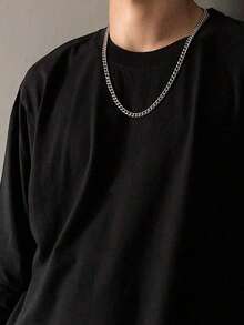 Fashionable Minimalist Stainless Steel  Link Chain, Hop Punk Style Necklace Men 3B6V - Silver - 查看 4