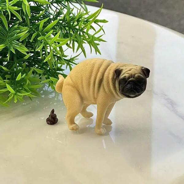 1 set de figurines de décoration mini PVC de carlin avec des éléments ludiques, carlin mini réaliste avec verdure, idéal pour la décoration de la chambre, de la maison, du bureau ou en tant qu'accessoire de voiture, accessoire pour animaux de compagnie, design animal de compagnie ludique, cadeau d'Halloween, de Noël.