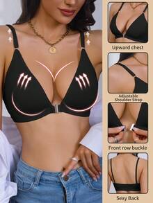 1 件浪漫法式无钢圈无缝蕾丝垫文胸，中等支撑 - 黑色 - 查看 1