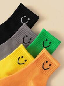 Set de 5/10/20 pares de calcetines para niños con diseño de cara sonriente, cómodos, suaves, transpirables y versátiles hasta el tobillo, apropiados para la vida diaria, vacaciones y vuelta al colegio