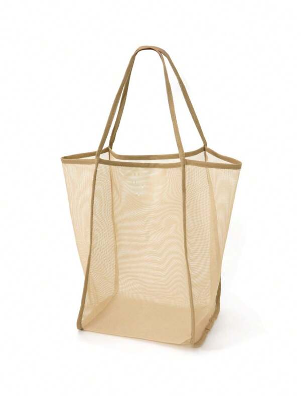 1pc Beach Mesh Tote Bag, Casual Foldable Lightweight Durable Shoulder Bag, Nylon Tote Bag For Beach Picnic Vacation, Travel Supplies