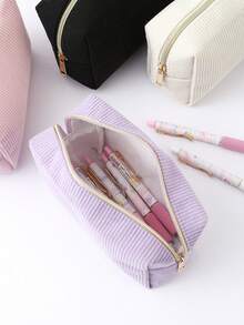 1 Pc Vertical Stripe Solid Color Pencil Case, Portable Stationery Bag, School Supplies For Big Friends And Primary School Student, First Day Of School - Multicolor - View 8