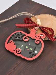 1 peça/3 peças 3,5*3 polegadas acrílico + madeira dupla camada enfeite de Halloween, design criativo em forma de abóbora de gatos, presentes de Halloween, decoração de casa com atmosfera de Halloween, decorações góticas de Natal estranhas, presentes de bruxa