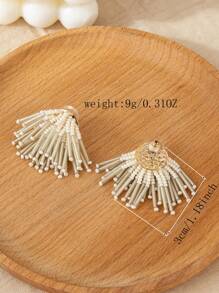 Elegant Handcrafted Beaded Tassel Earrings In Unique Silver Needle Shape, High-End Design For Party/Banquet/Vacation Wear