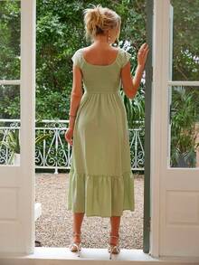 Joyfunear Vestido de maternidad minimalista de unicolor elegante, para uso diario - Verde - Ver 2