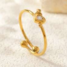 Juego de anillos con baño de oro al estilo francés para mujer, set único de anillos de circonita sintética con diseños de corazón, luna y delfín, anillos ligeros y de lujo, anillos de acero inoxidable sencillos pero elegantes, regalos para fiestas y cumpleaños, parejas