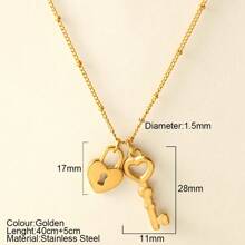 1pc Stainless Steel Gold Color Heart-Shaped Pendant Necklace, Fashionable Luxury Design, Suitable For Any Occasion